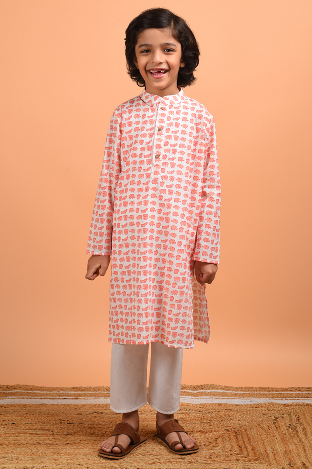 Peach Elephant Kurta Set