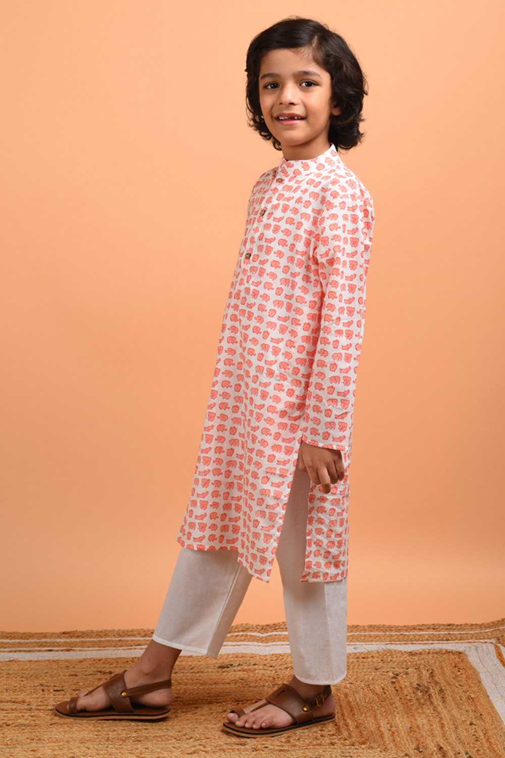 Peach Elephant Kurta Set
