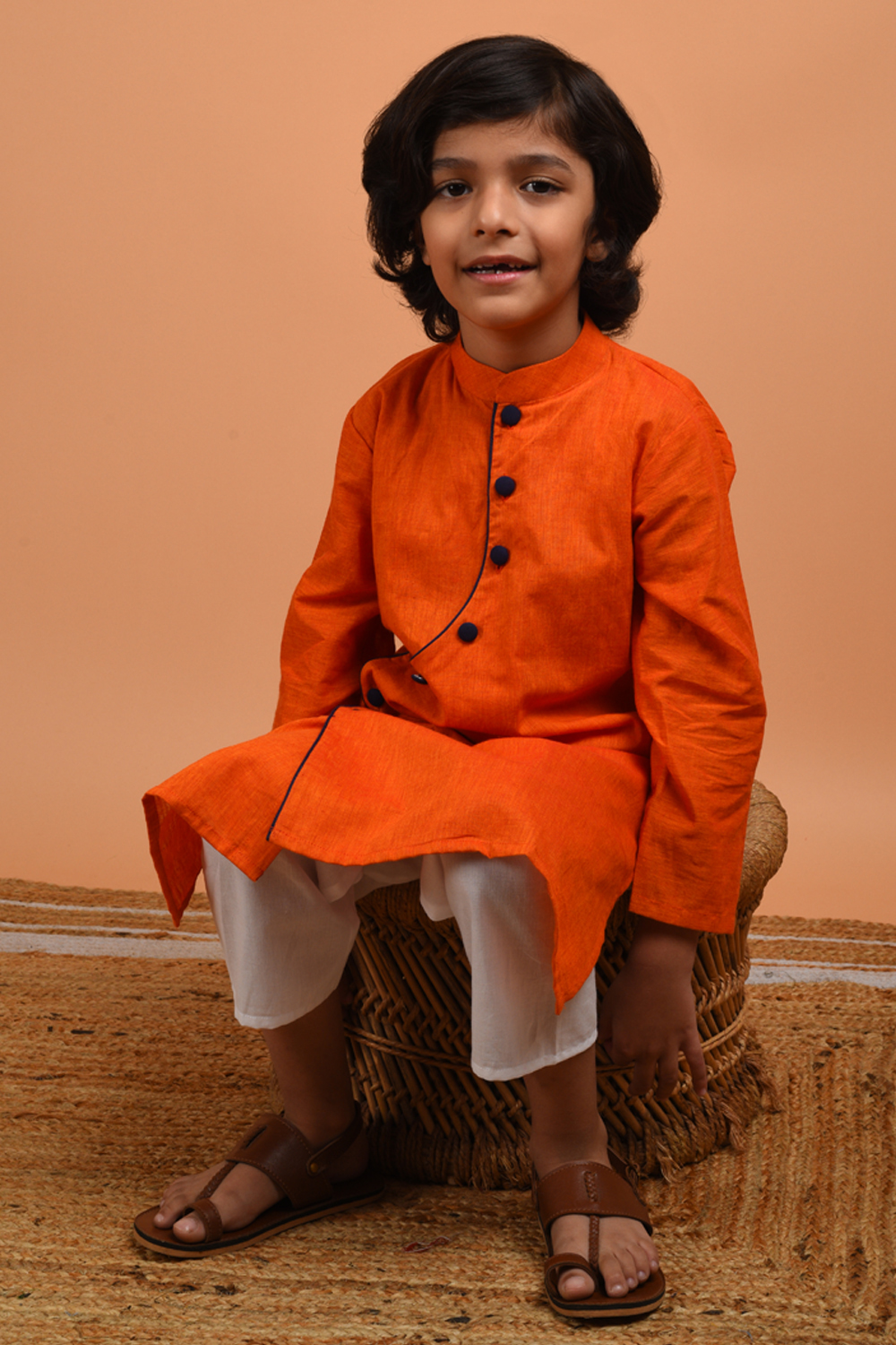 Orange Asymmetric Kurta Set