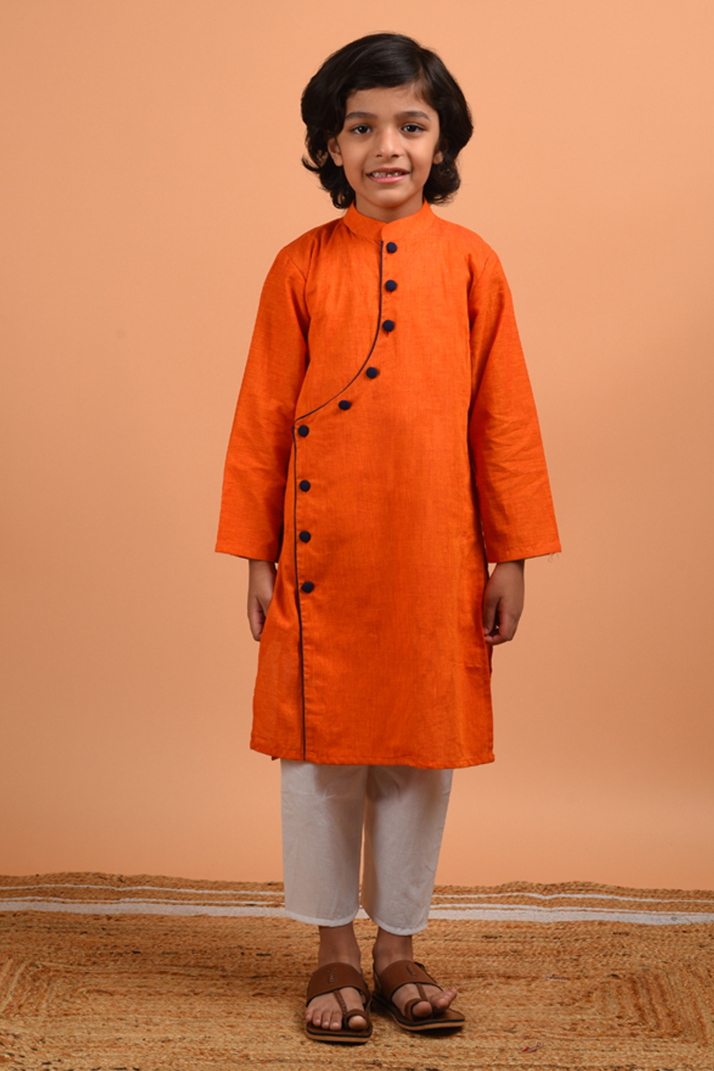 Orange Asymmetric Kurta Set