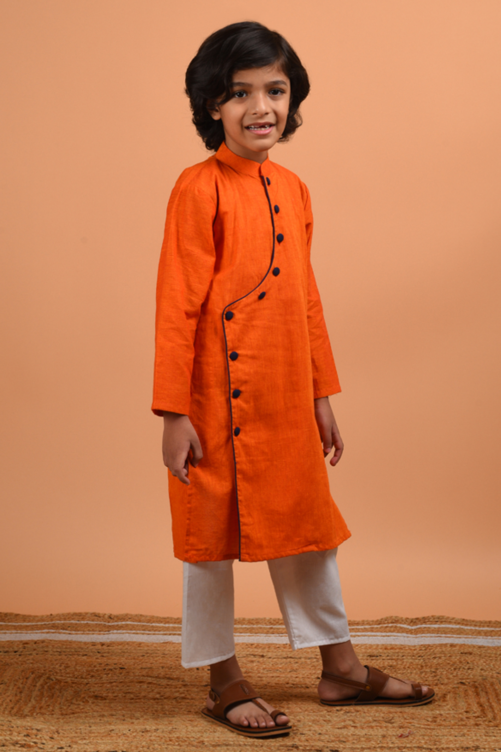Orange Asymmetric Kurta Set