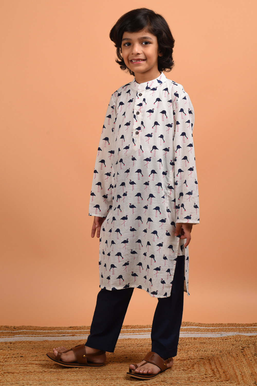 Navy Flamingo Kurta Set