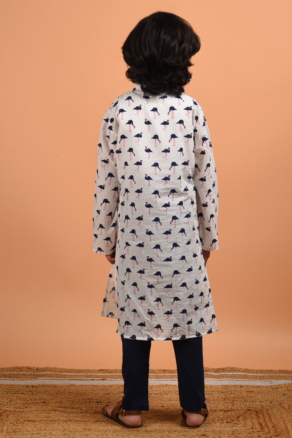 Navy Flamingo Kurta Set