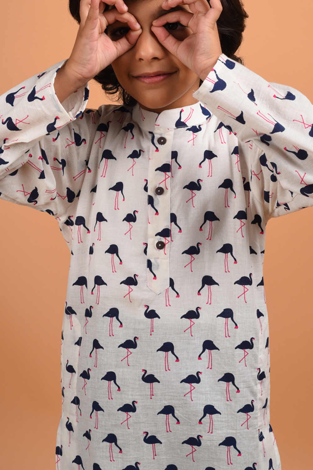 Navy Flamingo Kurta Set