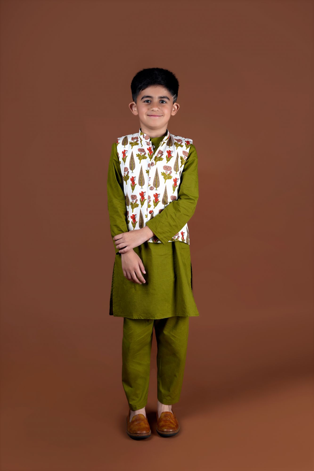 Olive Green Nehru jacket-Kurta Set