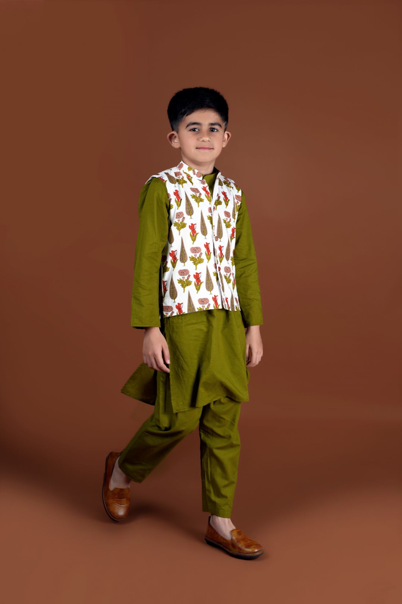 Olive Green Nehru jacket-Kurta Set
