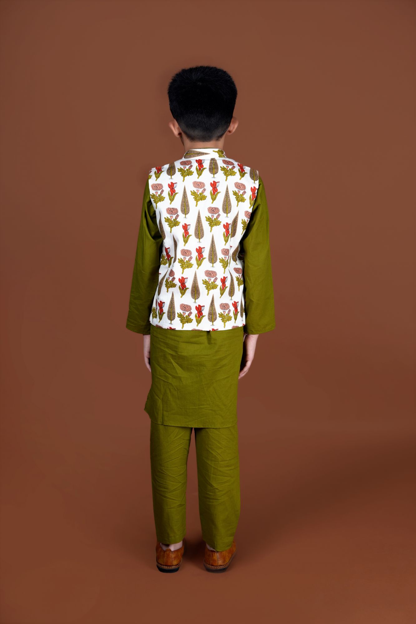 Olive Green Nehru jacket-Kurta Set