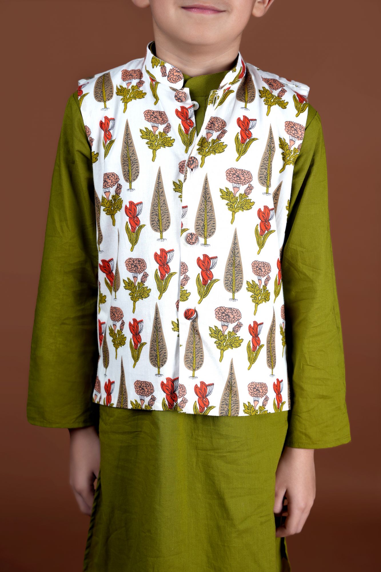 Olive Green Nehru jacket-Kurta Set