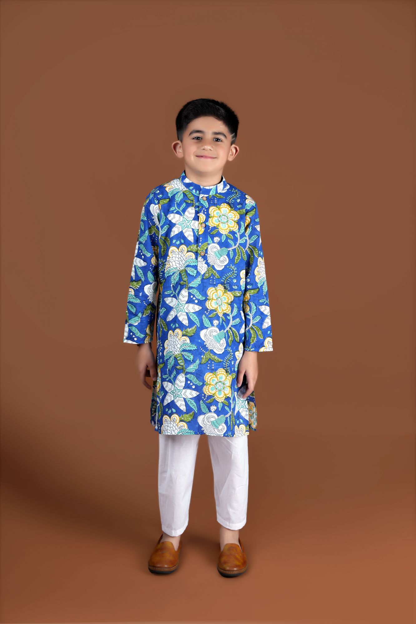 Royal Blue Block Printed Kurta Set