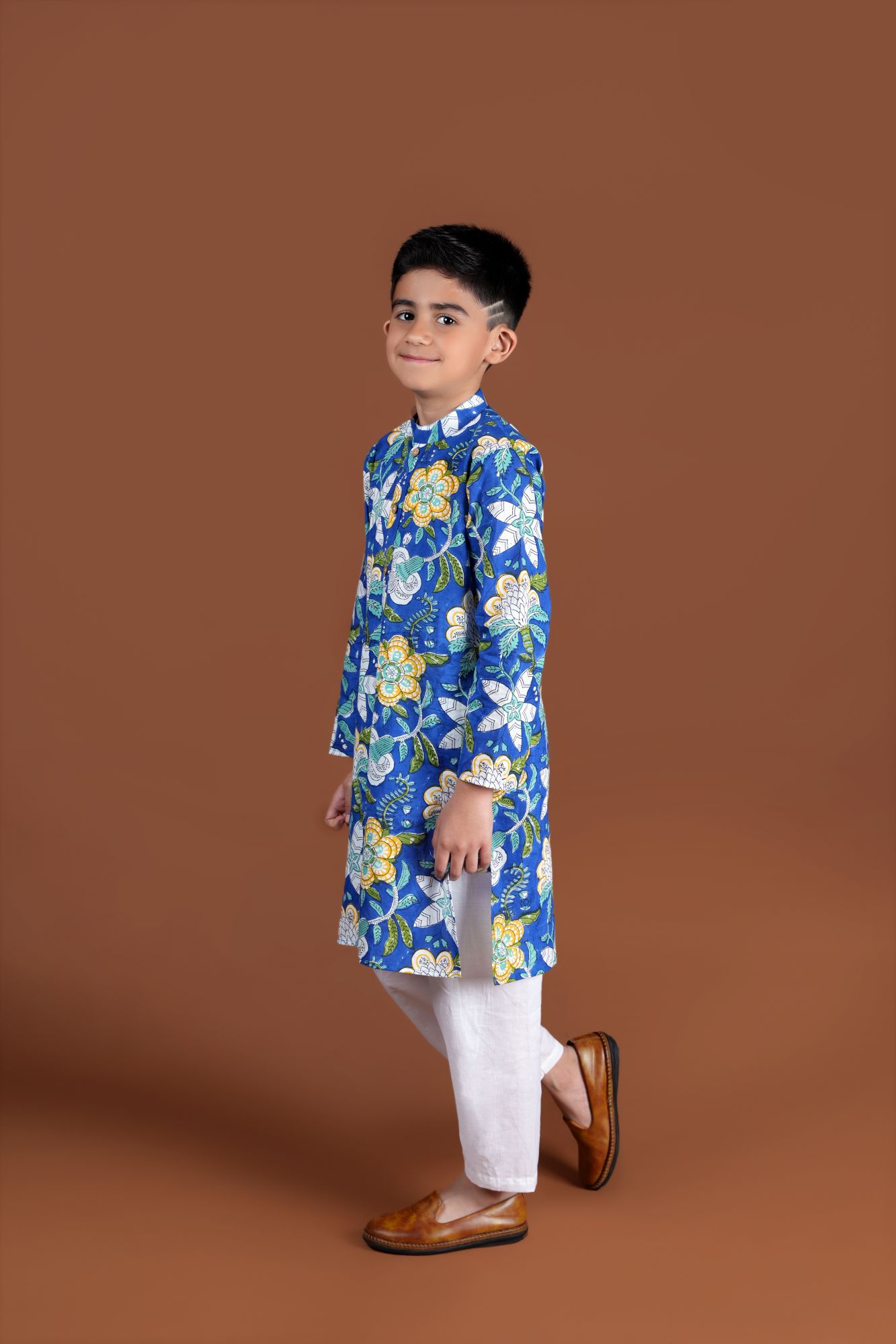 Royal Blue Block Printed Kurta Set