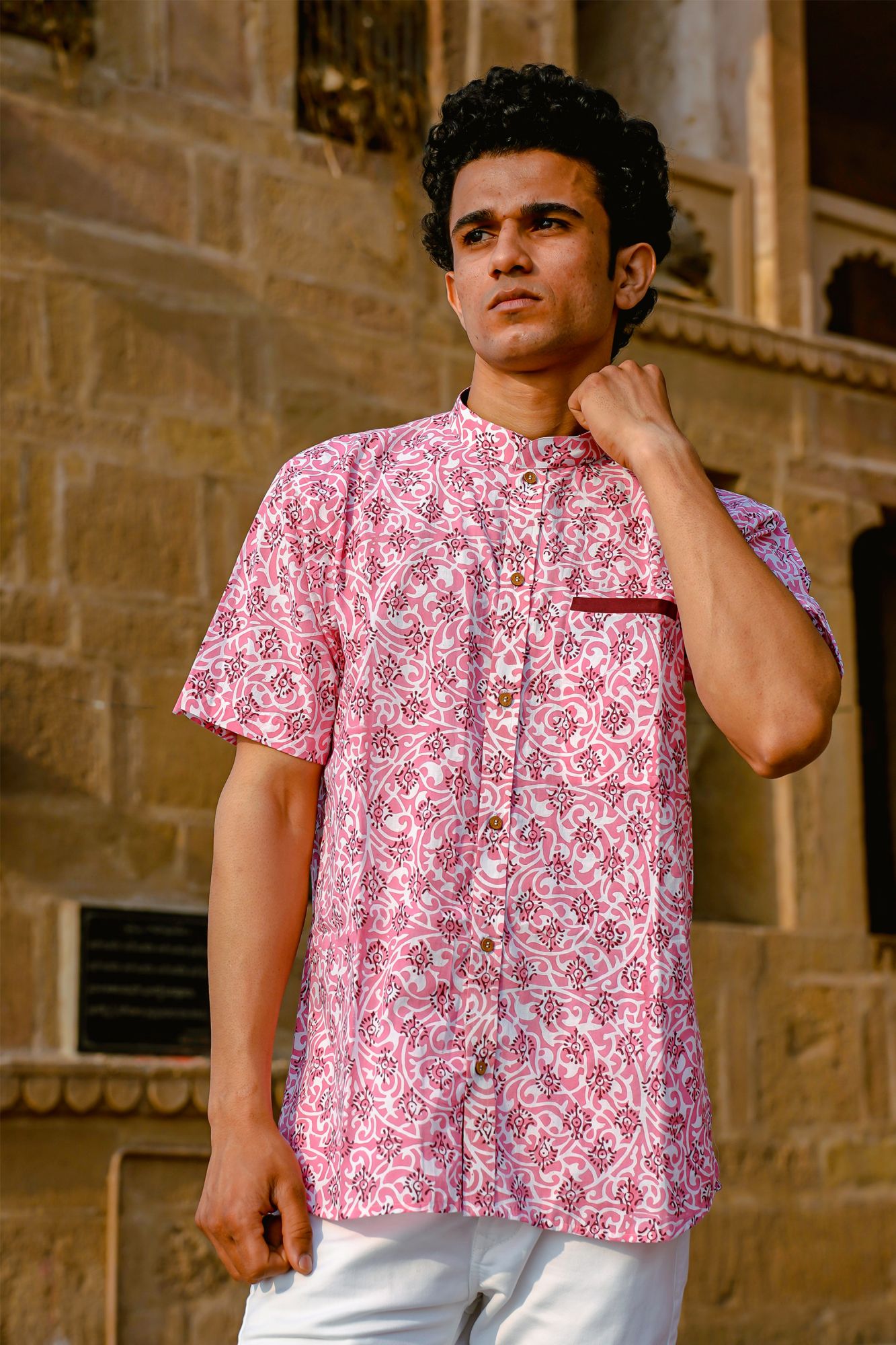 Pink Palmette Handblock Shirt