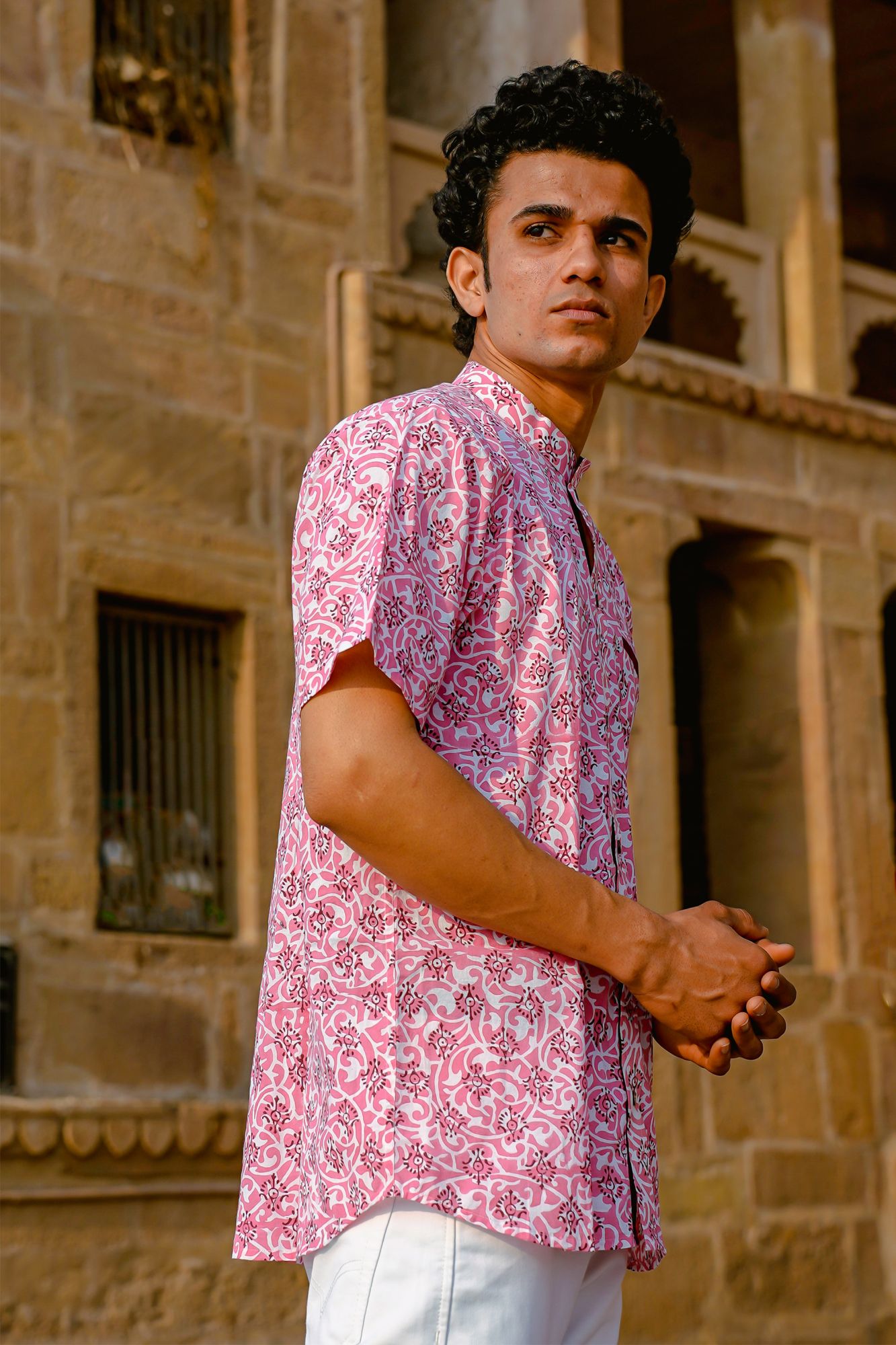 Pink Palmette Handblock Shirt