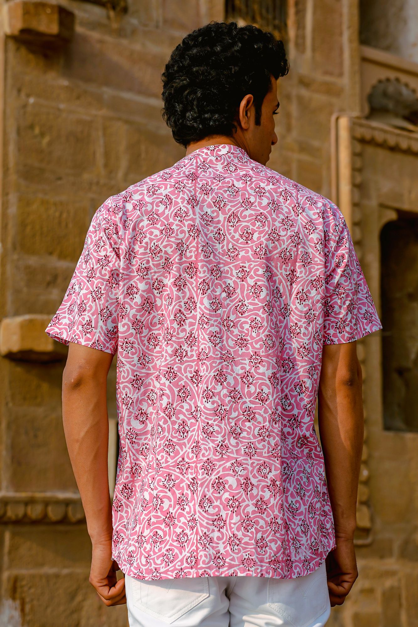 Pink Palmette Handblock Shirt