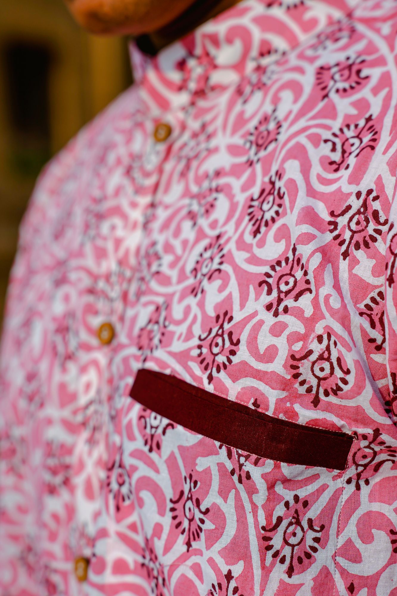 Pink Palmette Handblock Shirt