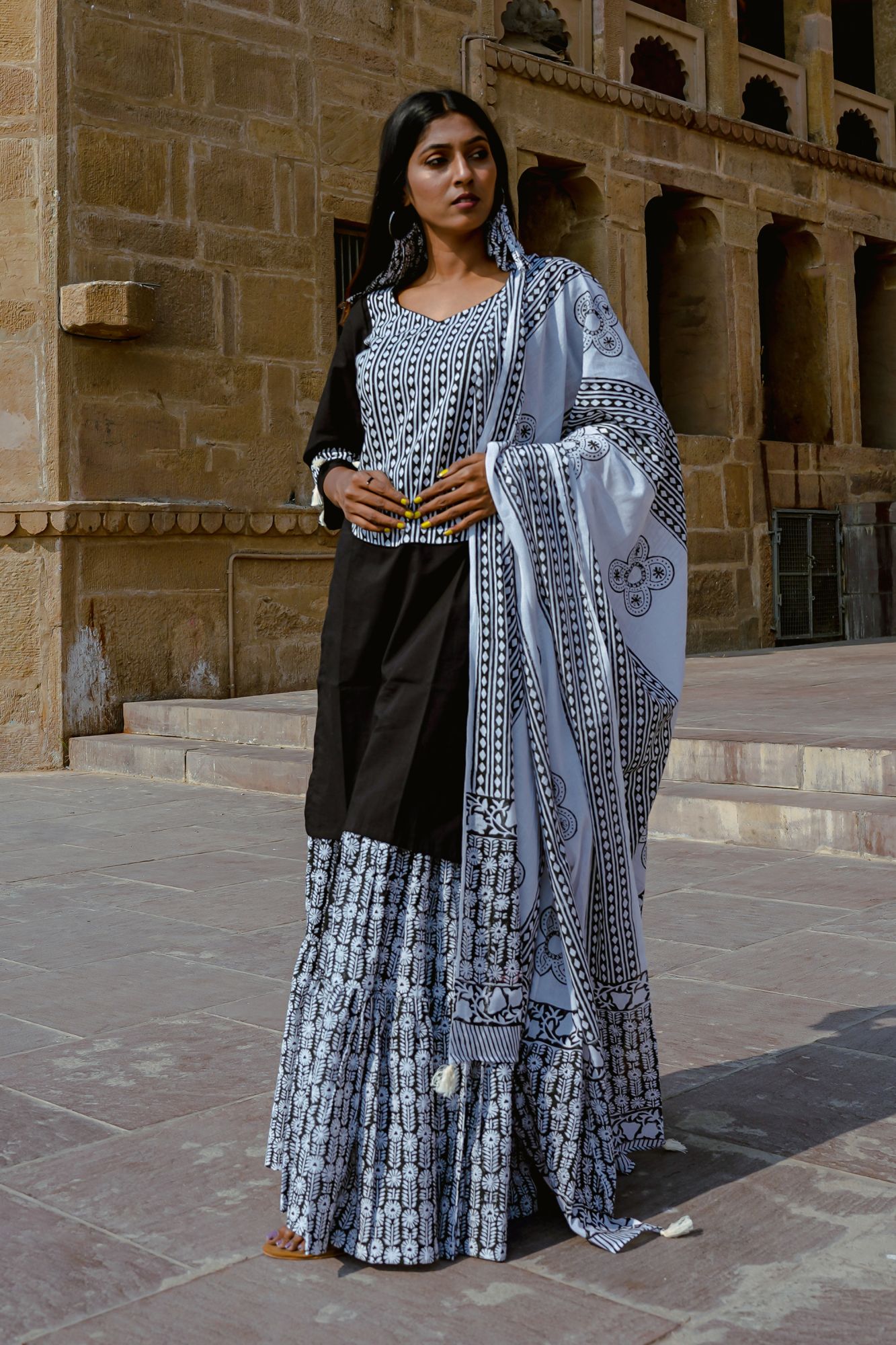 Palmette Hand-block Sharara Set