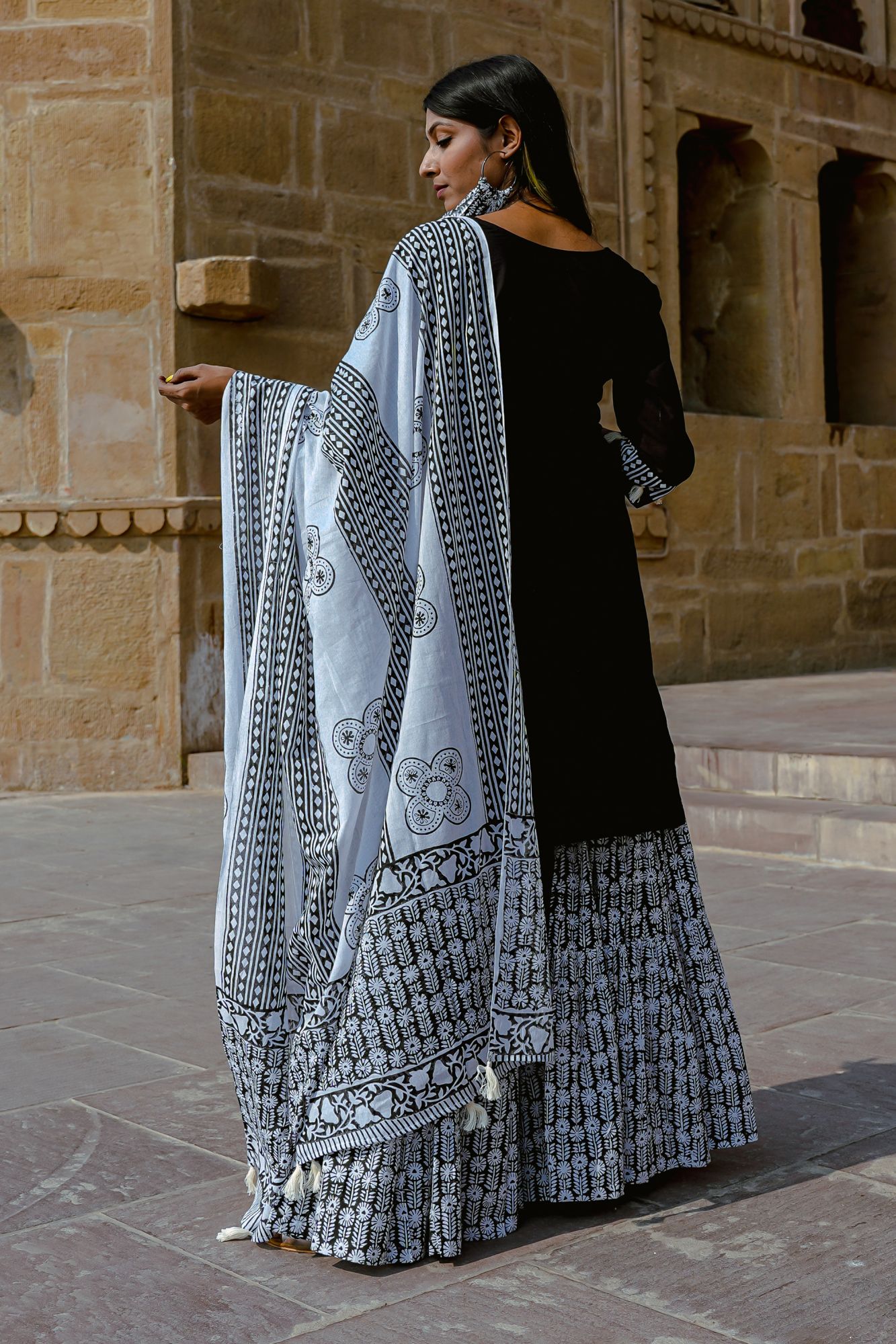 Palmette Hand-block Sharara Set