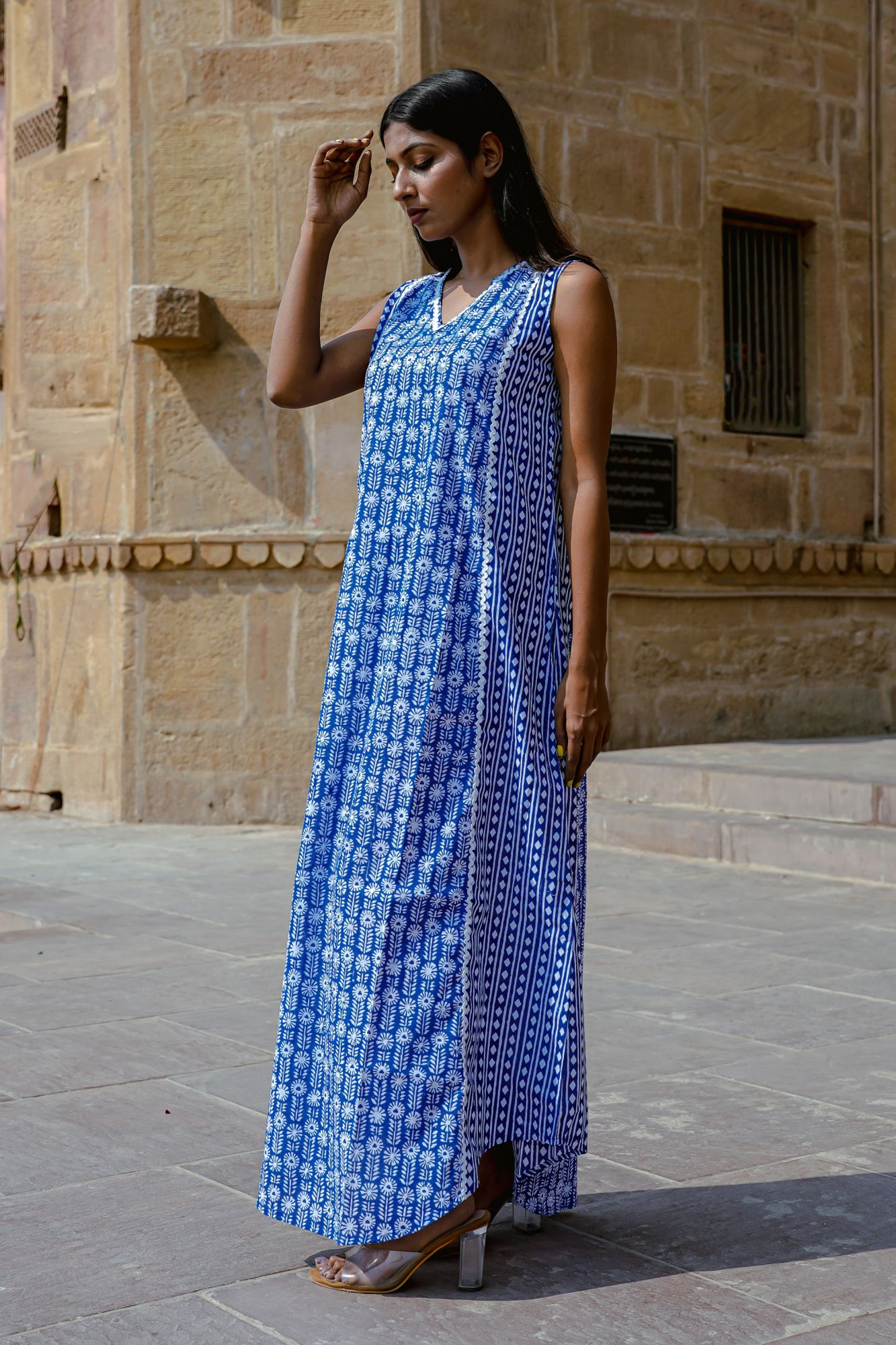Blue Panelled Maxi Dress