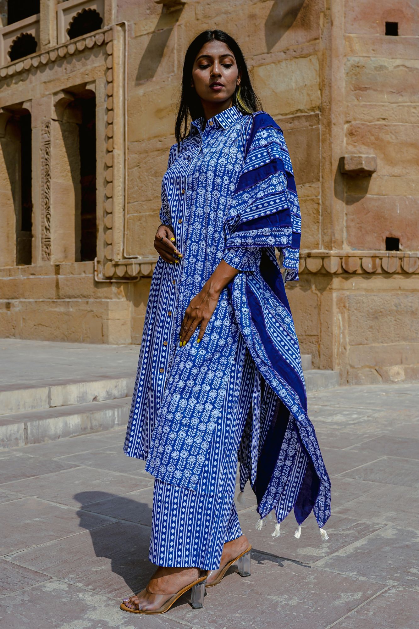 Blue Shirt-Kurta Suit Set