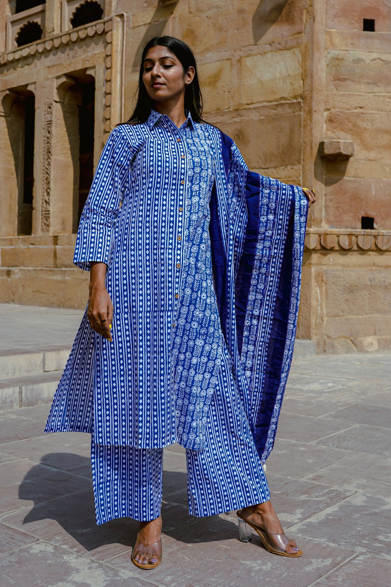 Blue Shirt-Kurta Suit Set