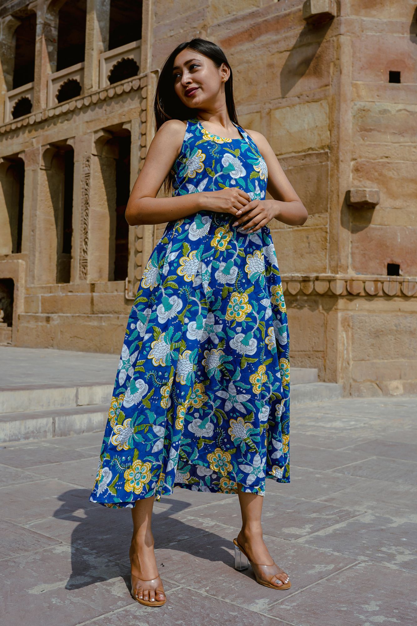 Handblock Halter Neck Dress