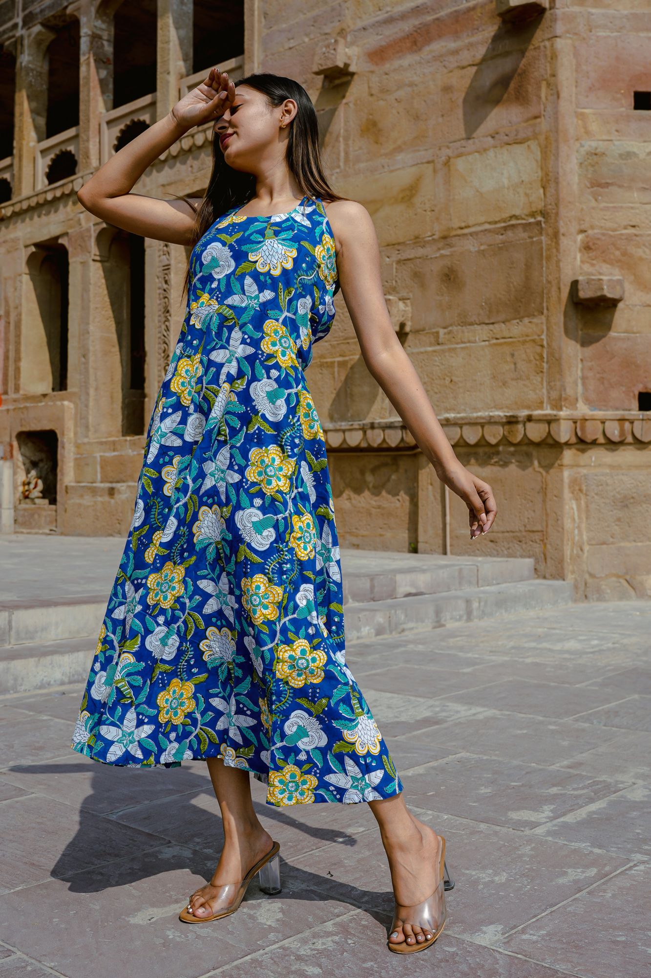 Handblock Halter Neck Dress