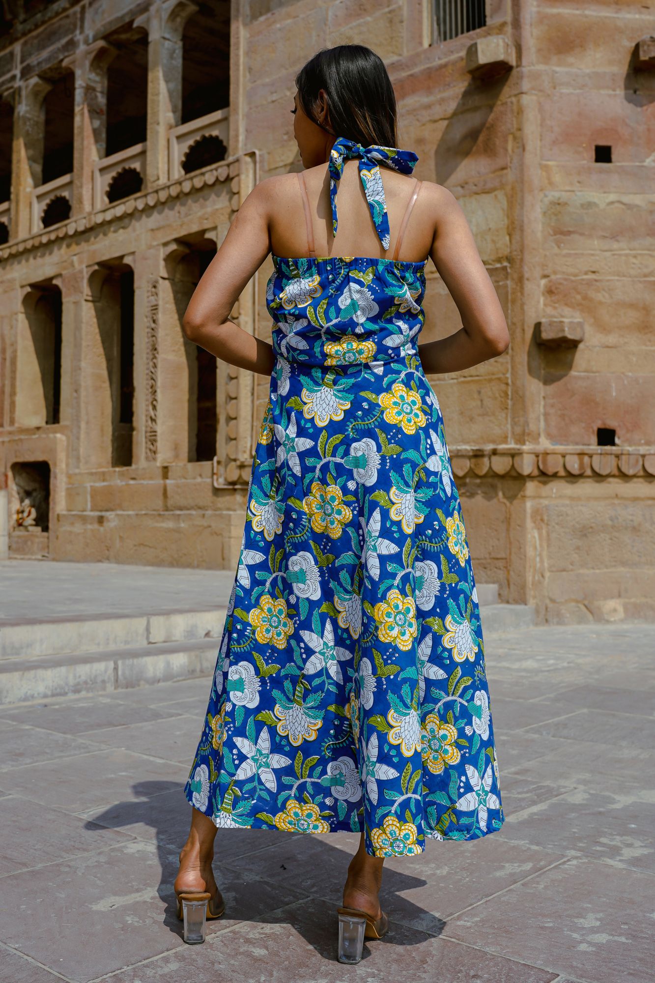 Handblock Halter Neck Dress