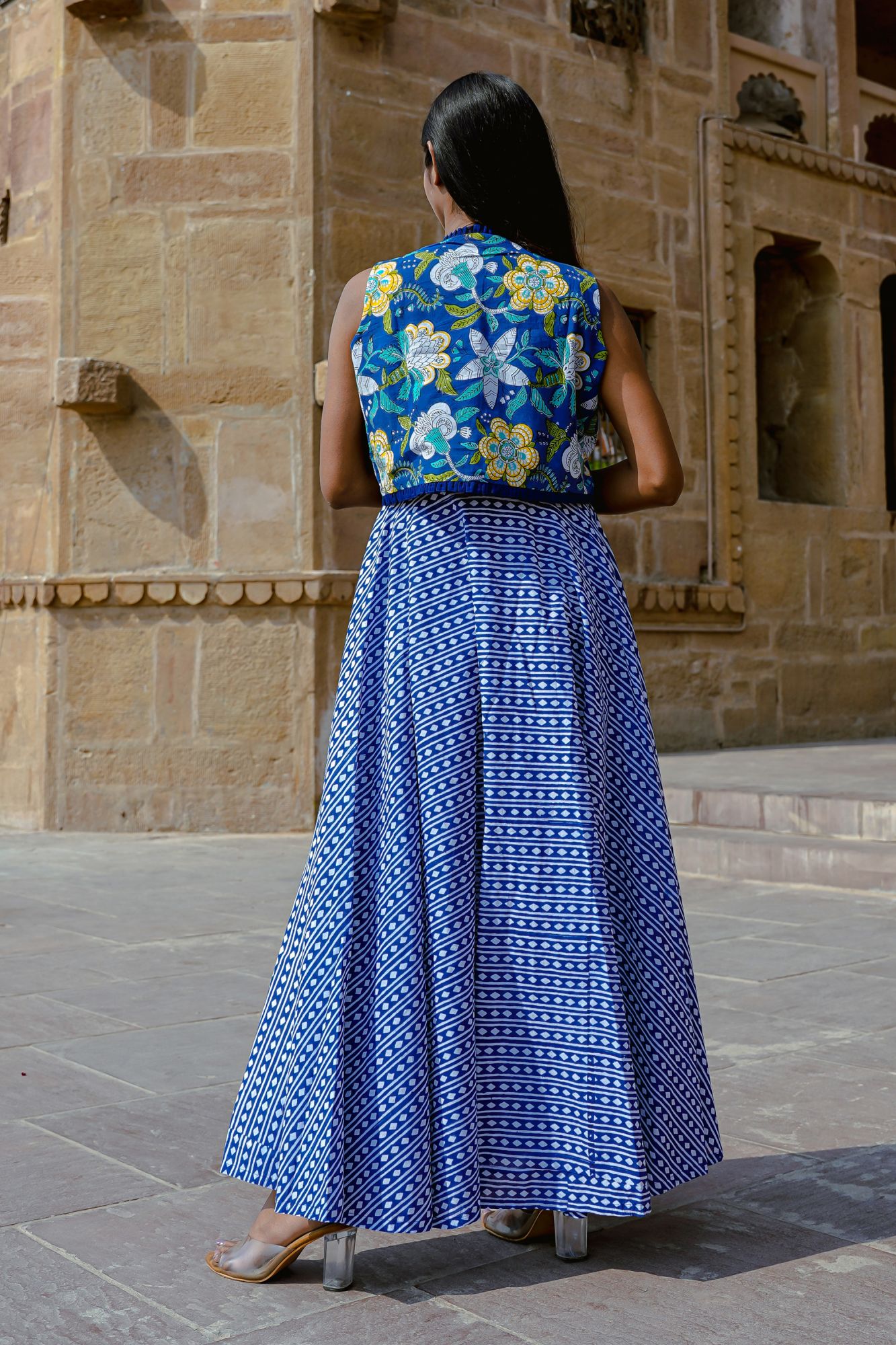 Blue Flared Dress with Bolero Jacket