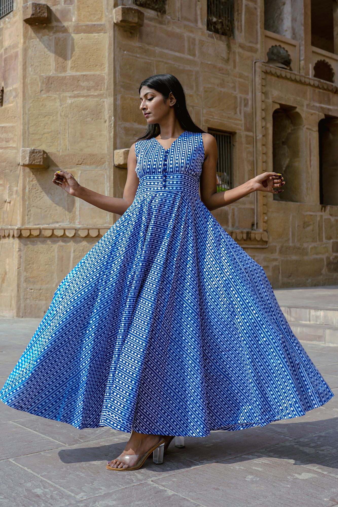 Blue Flared Dress with Bolero Jacket