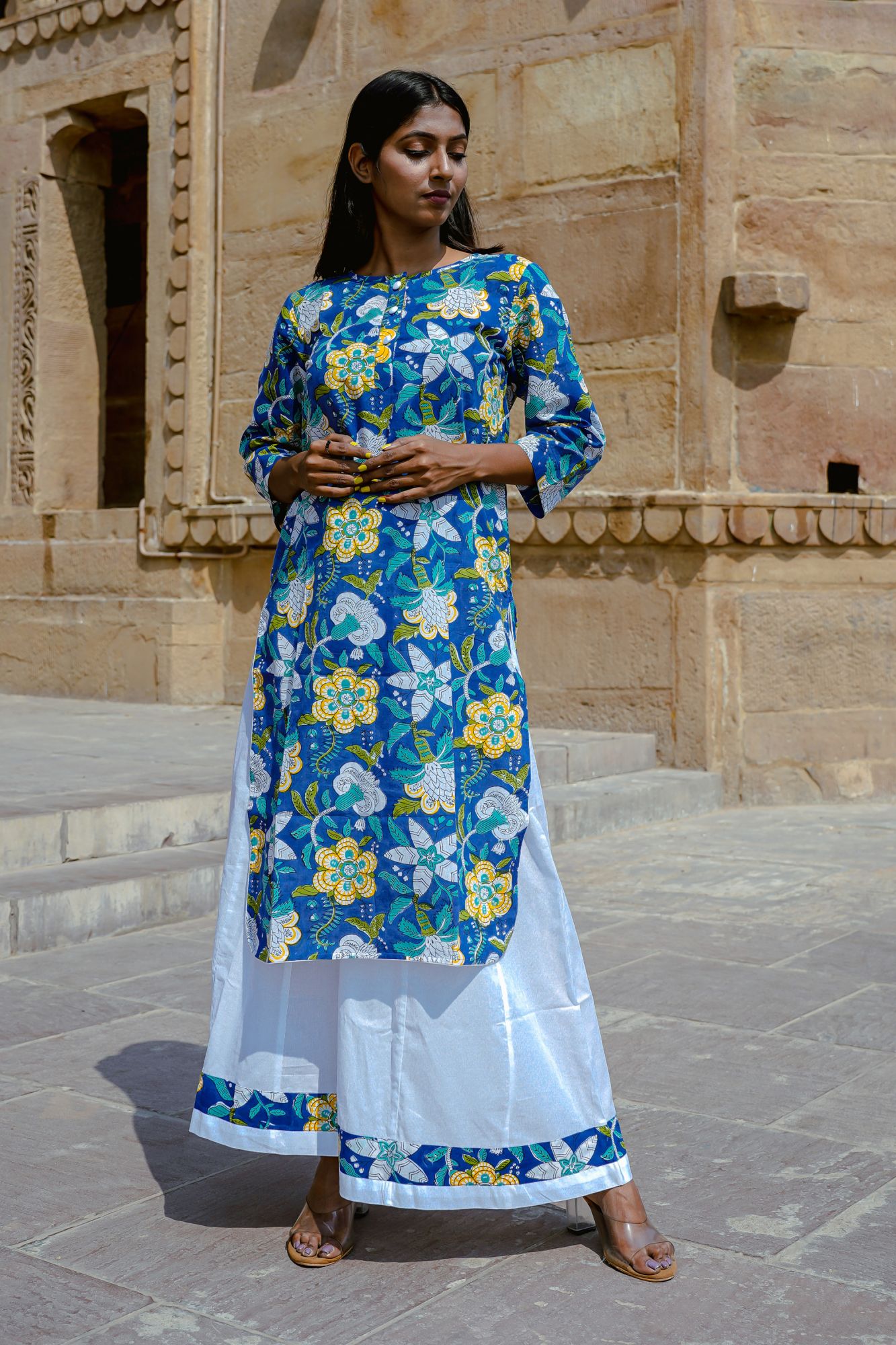 Blue Tropical Handblock Kurta