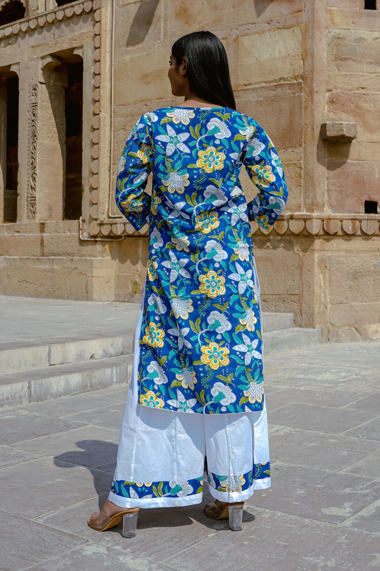 Blue Tropical Handblock Kurta