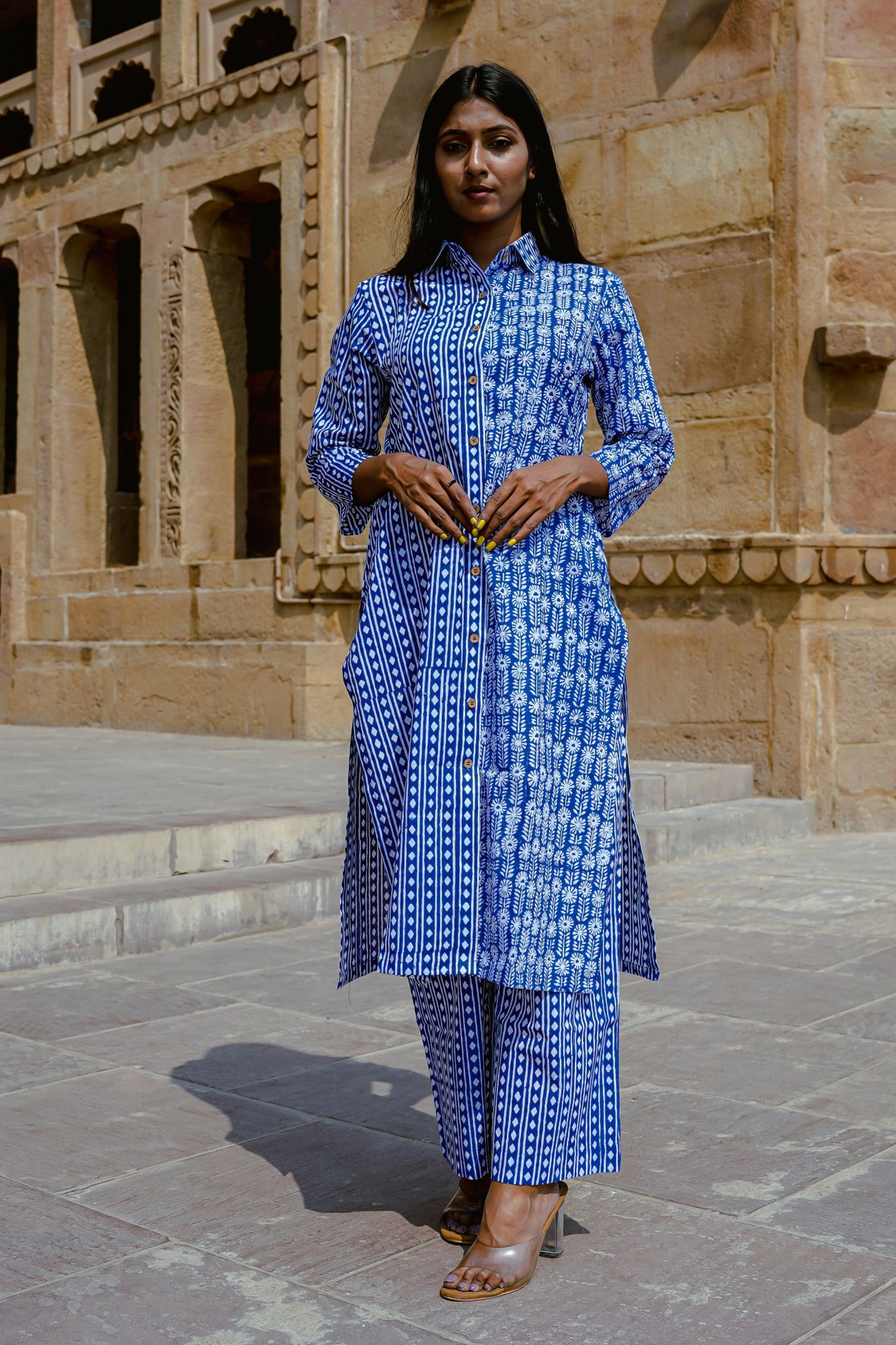 Royal Blue Hand-Block Shirt Kurta