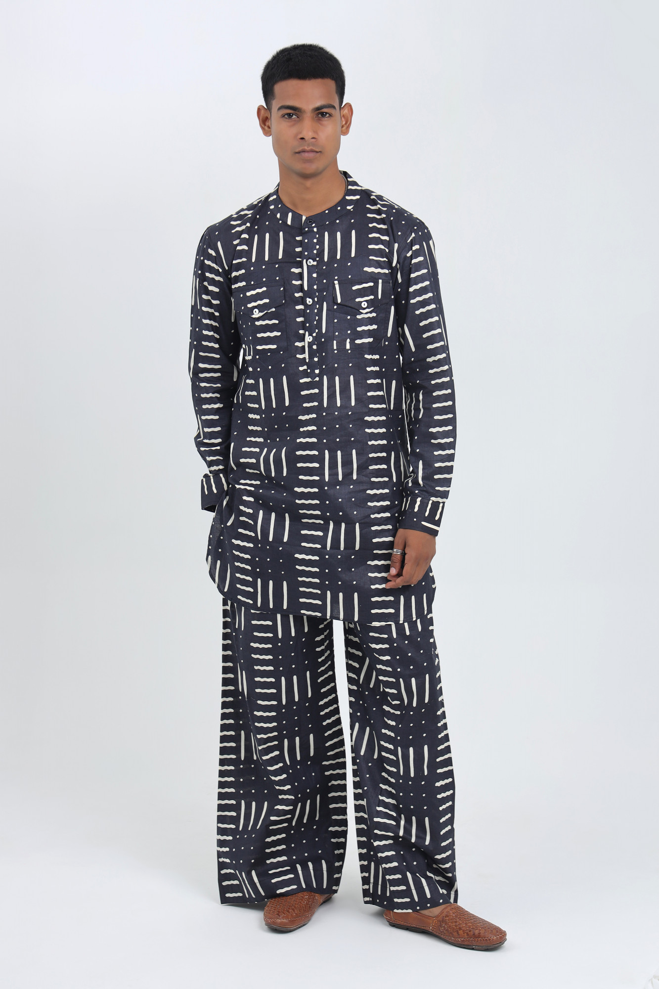 Megh Navy Abstract Printed Kurta Co-ord Set for Men  Cotton Relaxed Fit