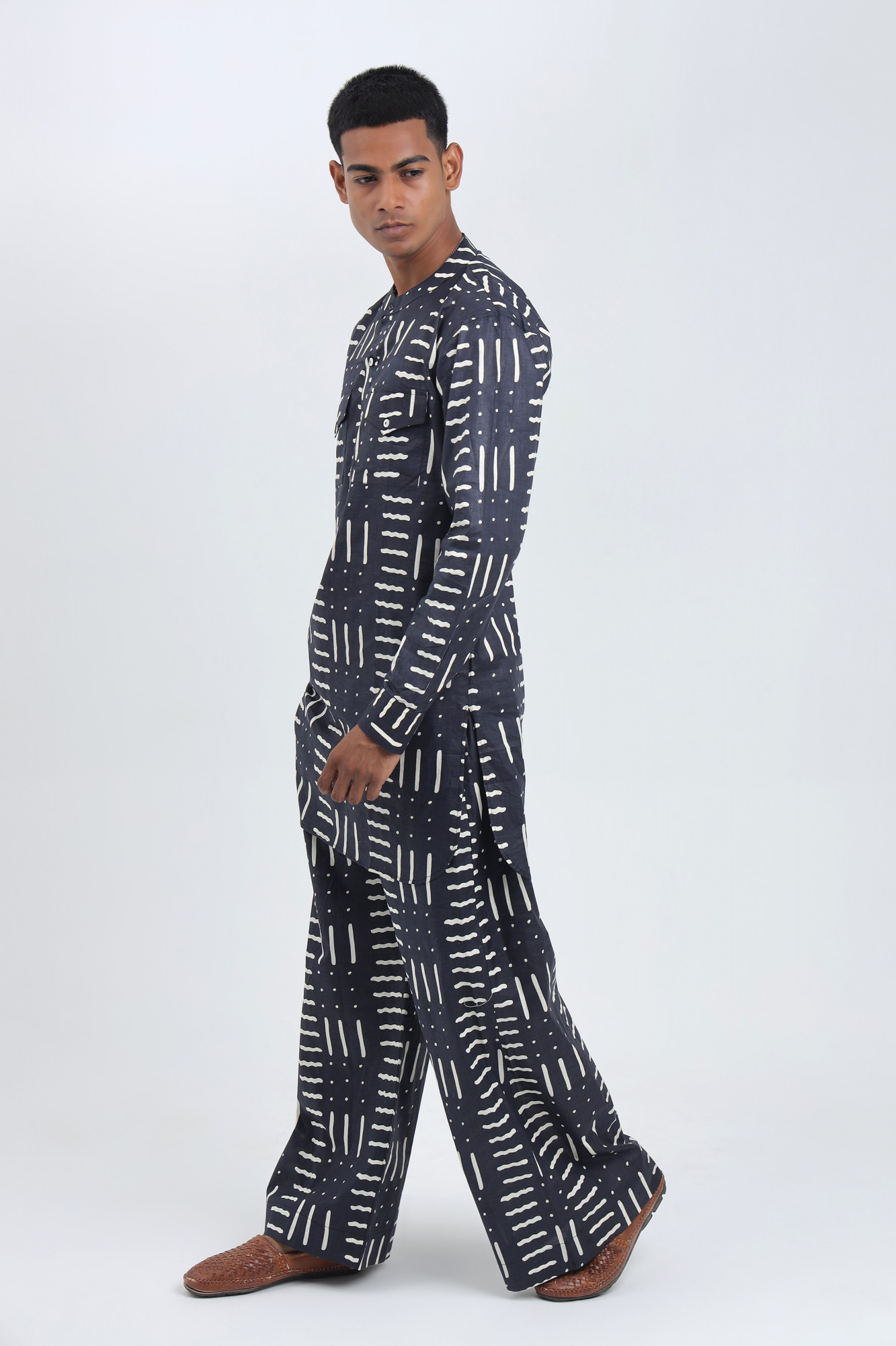 Megh Navy Abstract Printed Kurta Co-ord Set for Men  Cotton Relaxed Fit