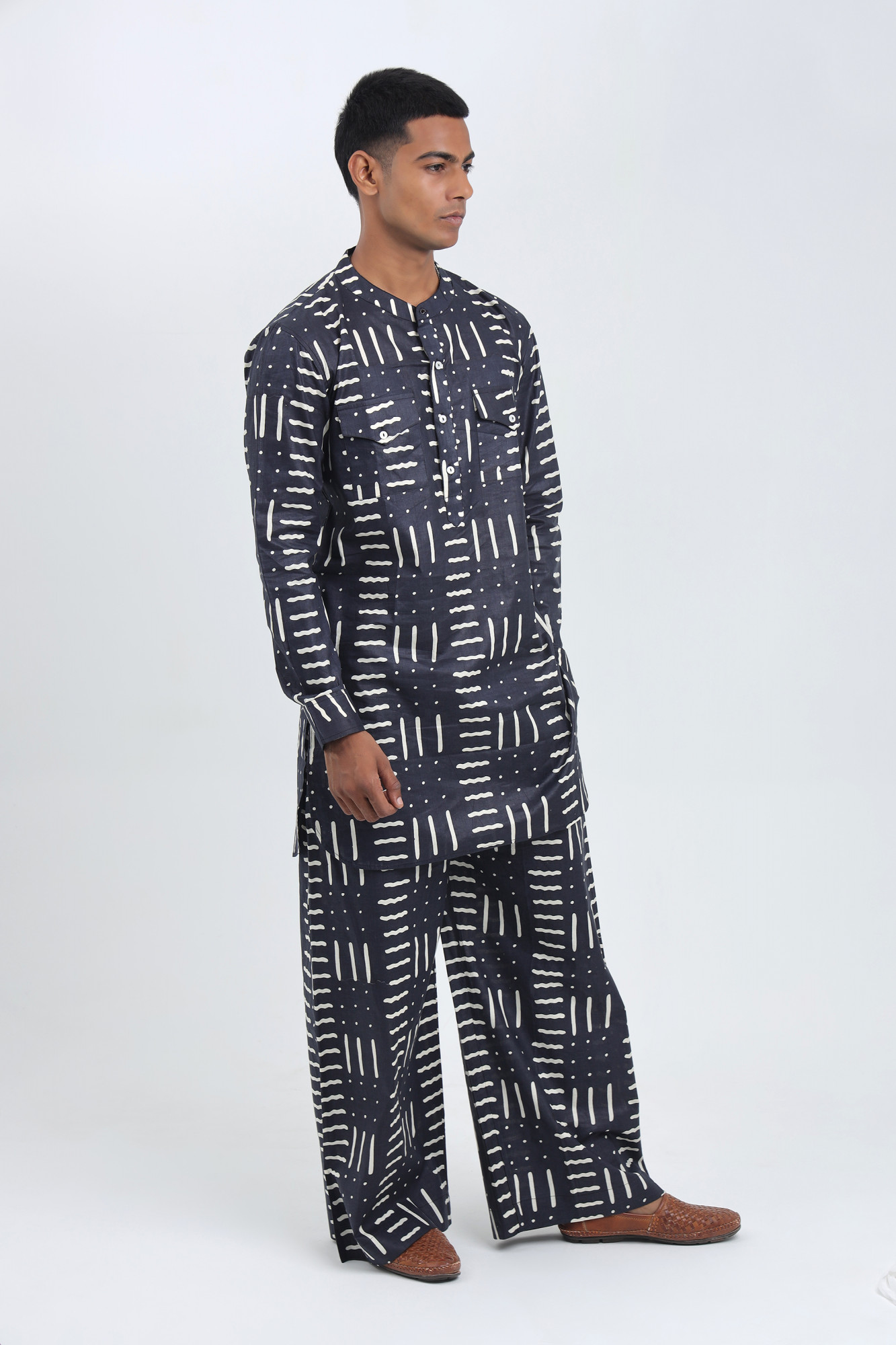 Megh Navy Abstract Printed Kurta Co-ord Set for Men  Cotton Relaxed Fit