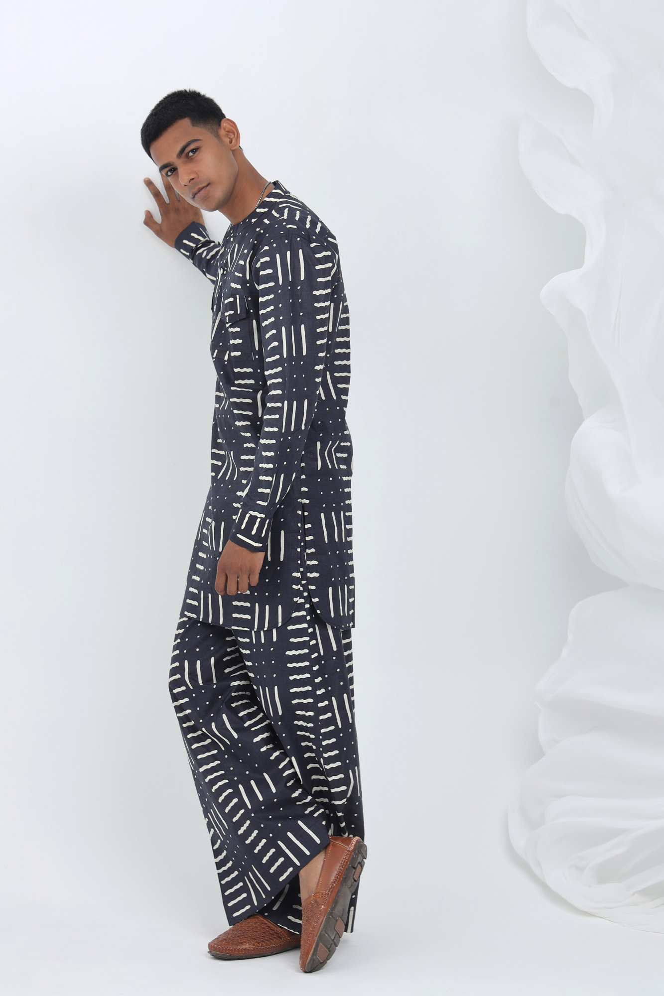 Megh Navy Abstract Printed Kurta Co-ord Set for Men  Cotton Relaxed Fit
