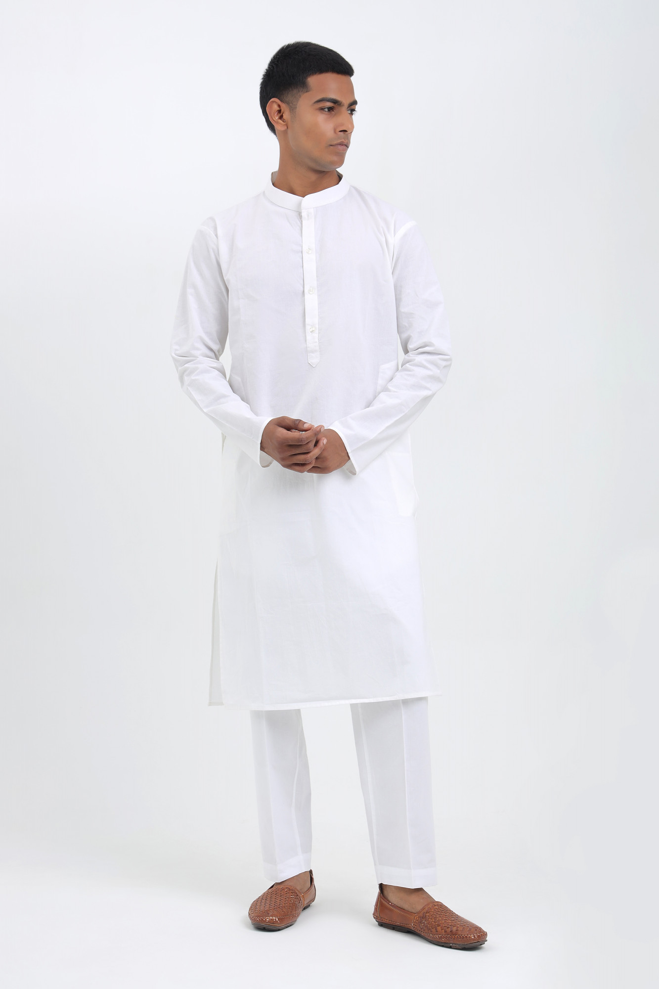 Shwet White Handblock Nehru Jacket Set for Men  Cotton 3-Piece Festive Wear
