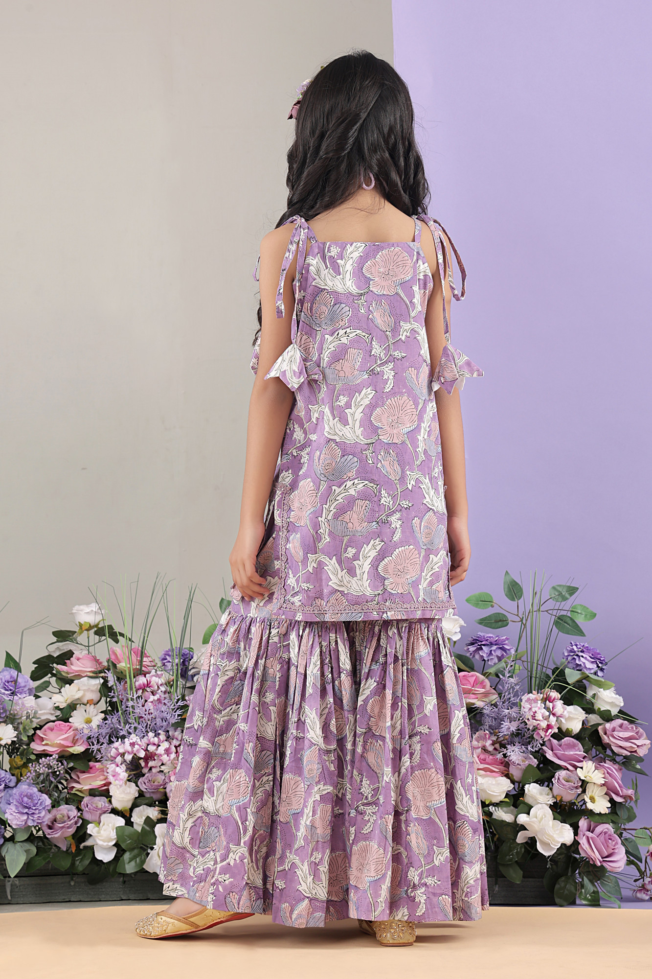 Meghana Floral Tie-Up Kurti Tiered Sharara Set