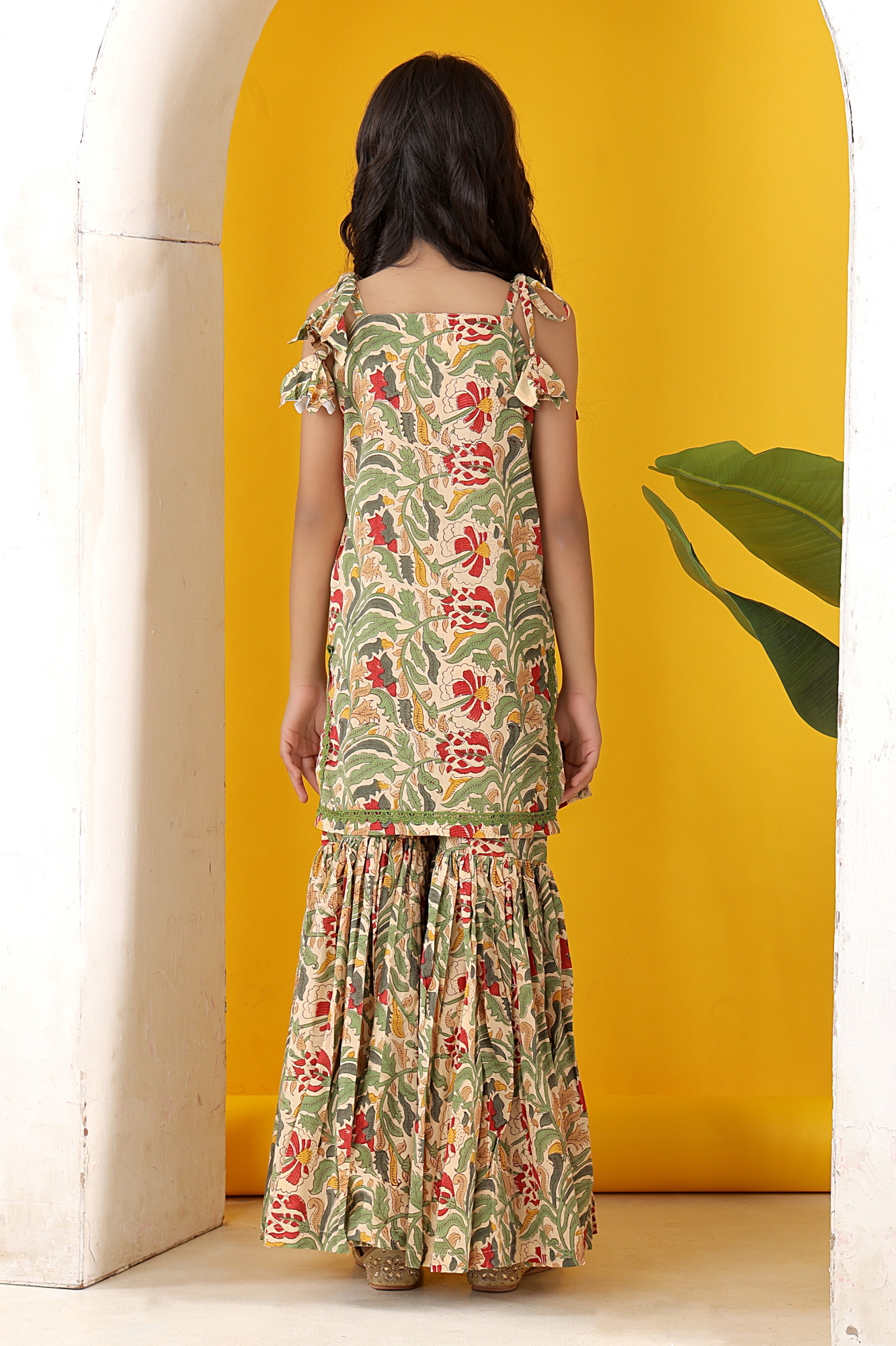 Drizzle Floral Tie-Up Kurti  Tiered Sharara Set