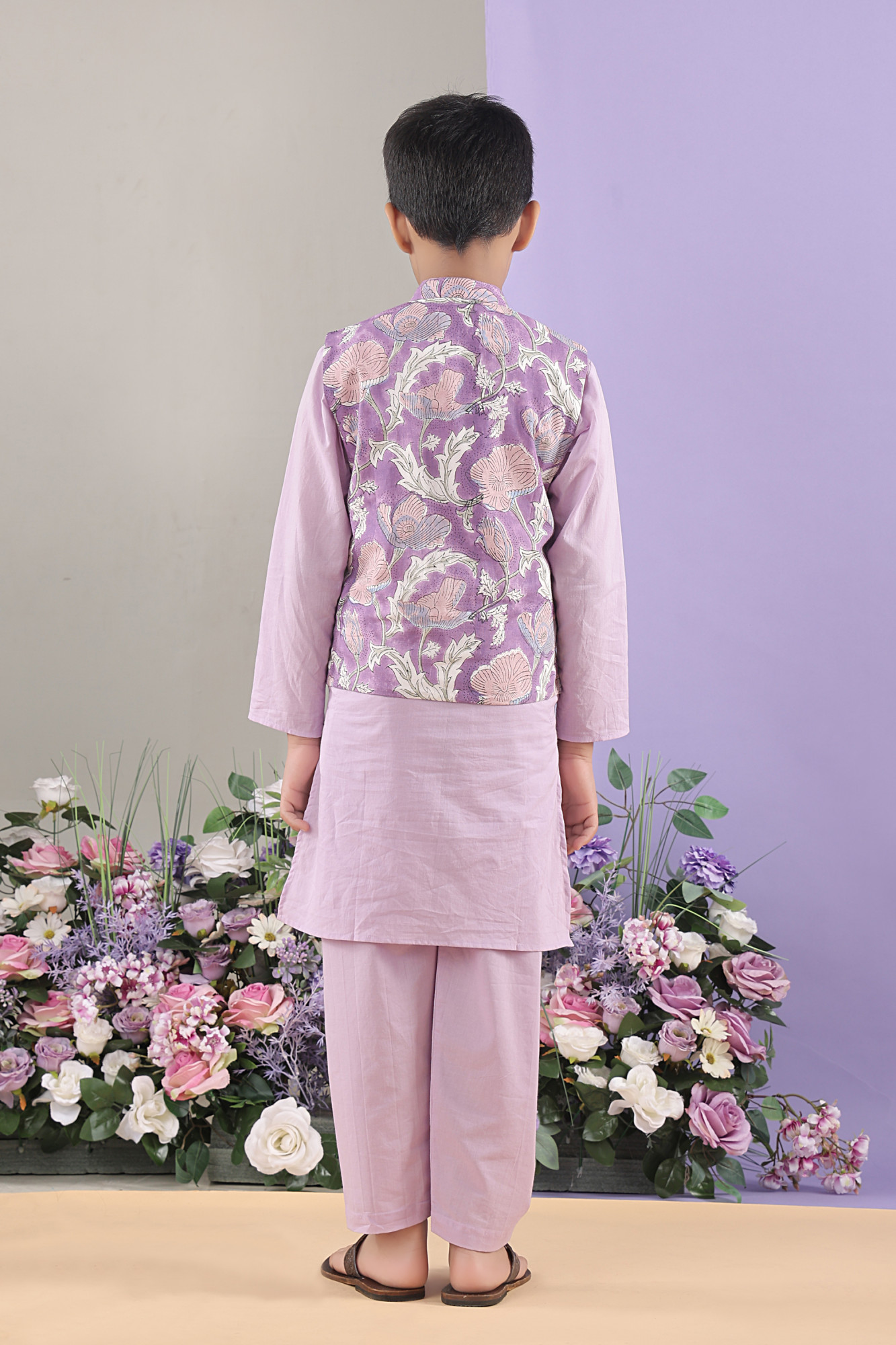 Cloud Floral Jacket with Lilac Kurta Set