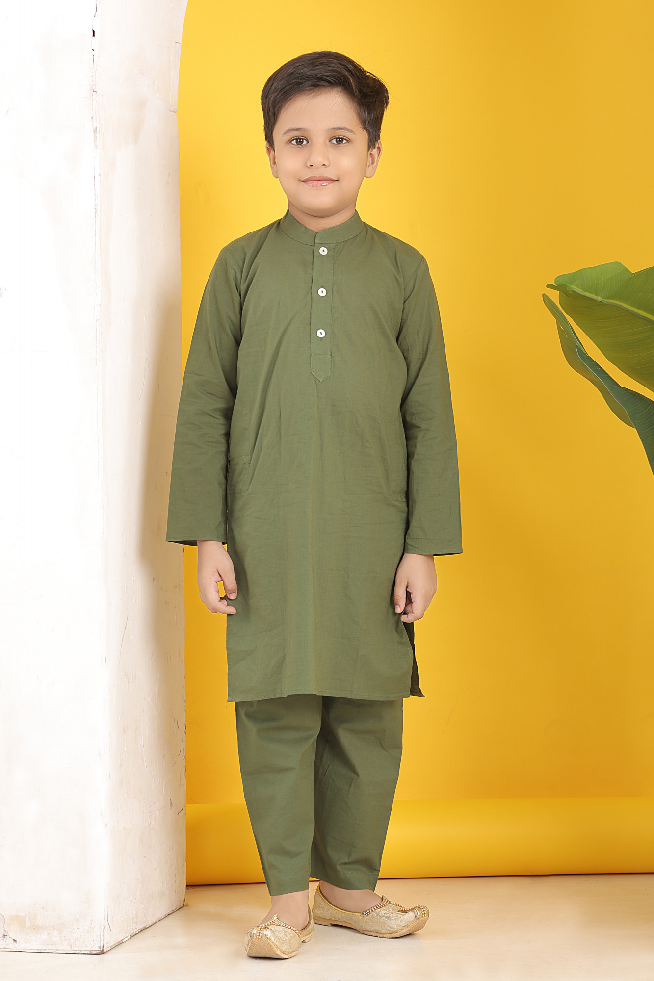 Sawan Forest Print Jacket with Olive Kurta Set