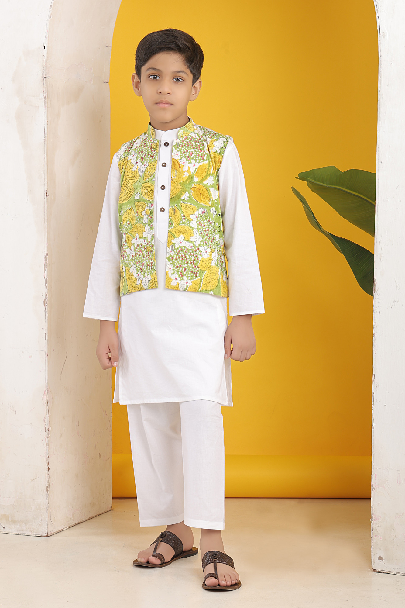 MIst Blossom Jacket with White Kurta Set