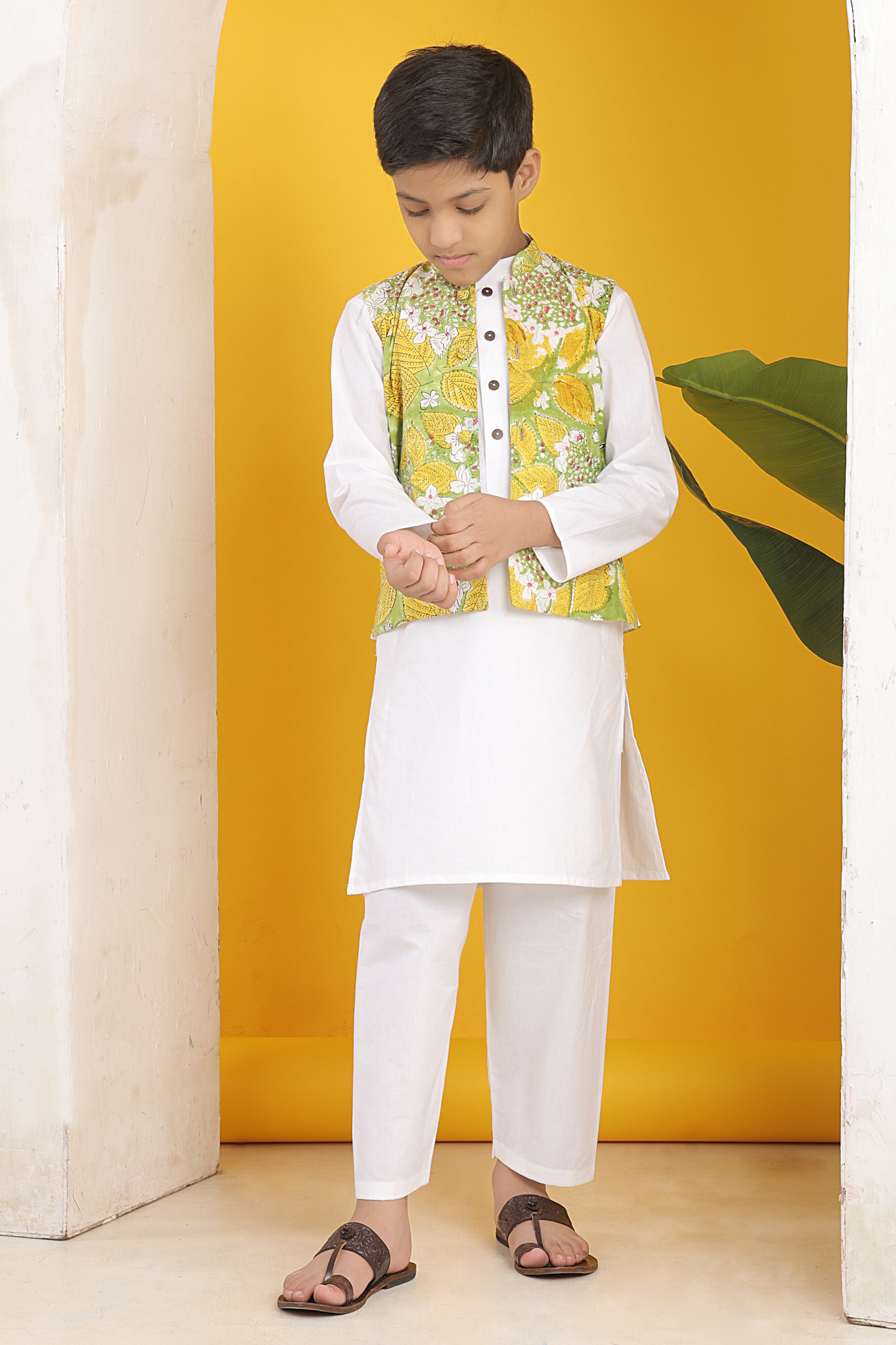 MIst Blossom Jacket with White Kurta Set