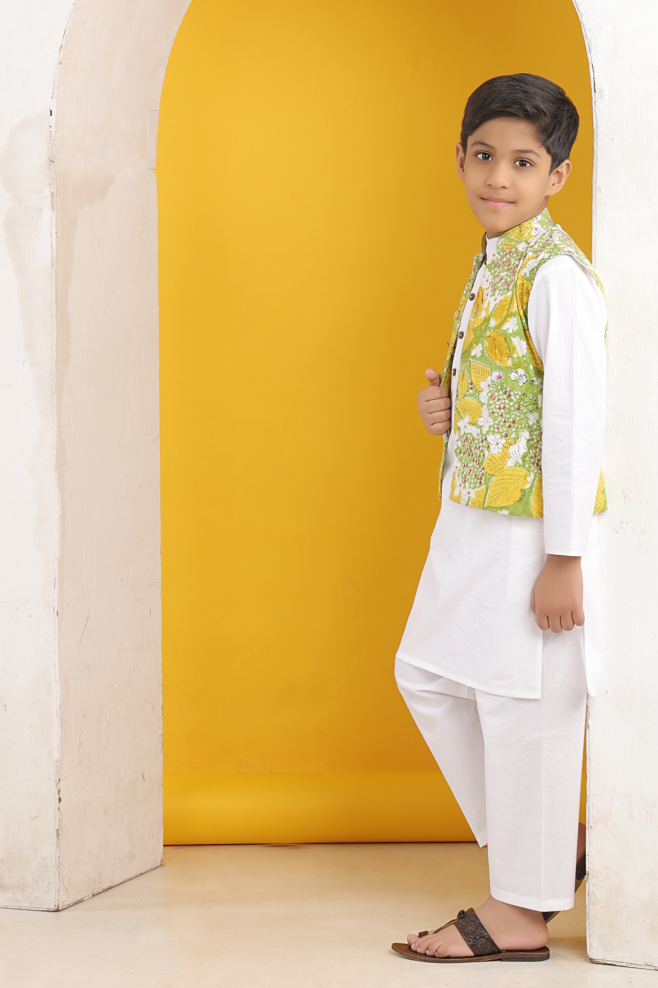 MIst Blossom Jacket with White Kurta Set