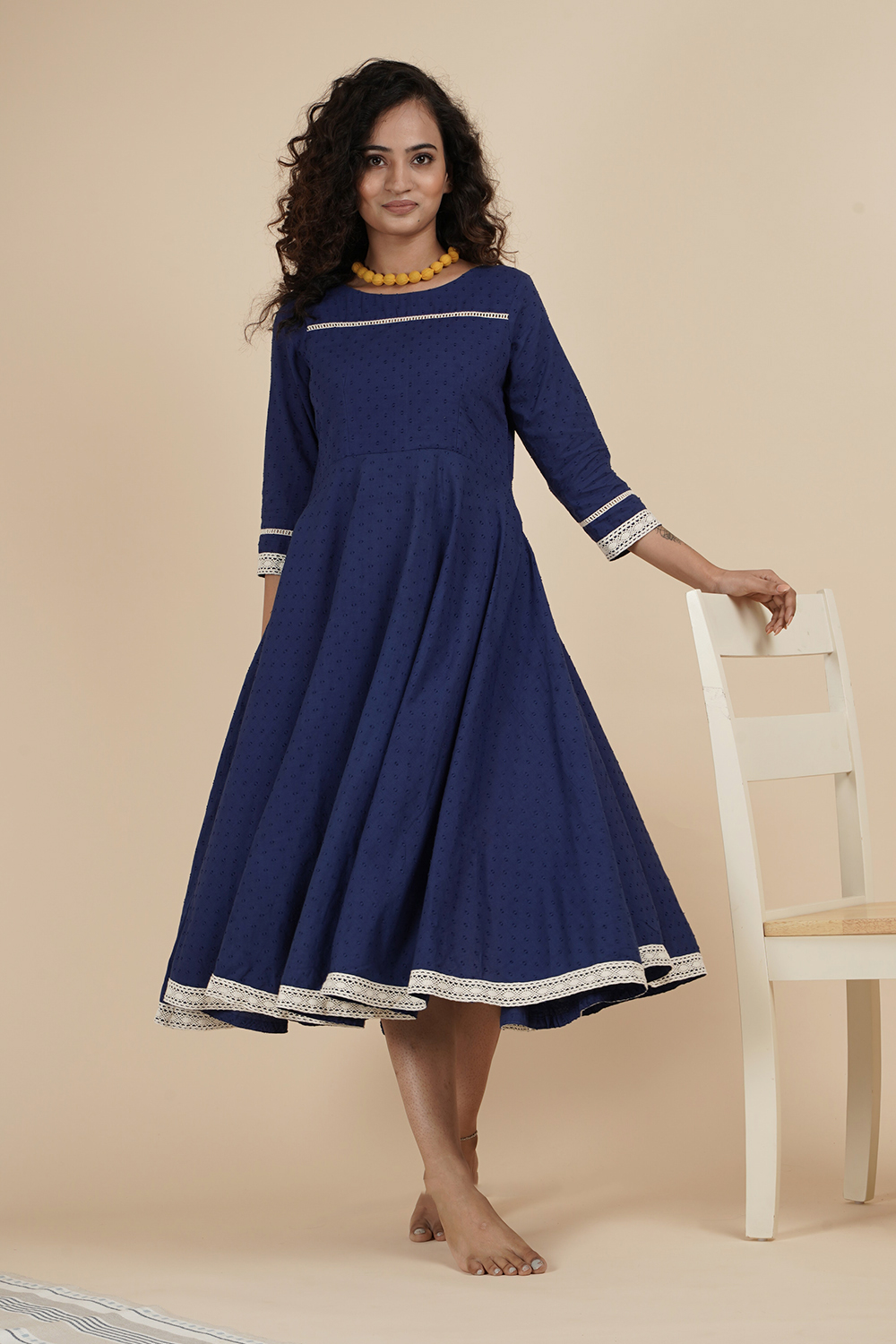 CROCHET BORDER BLUE DRESS