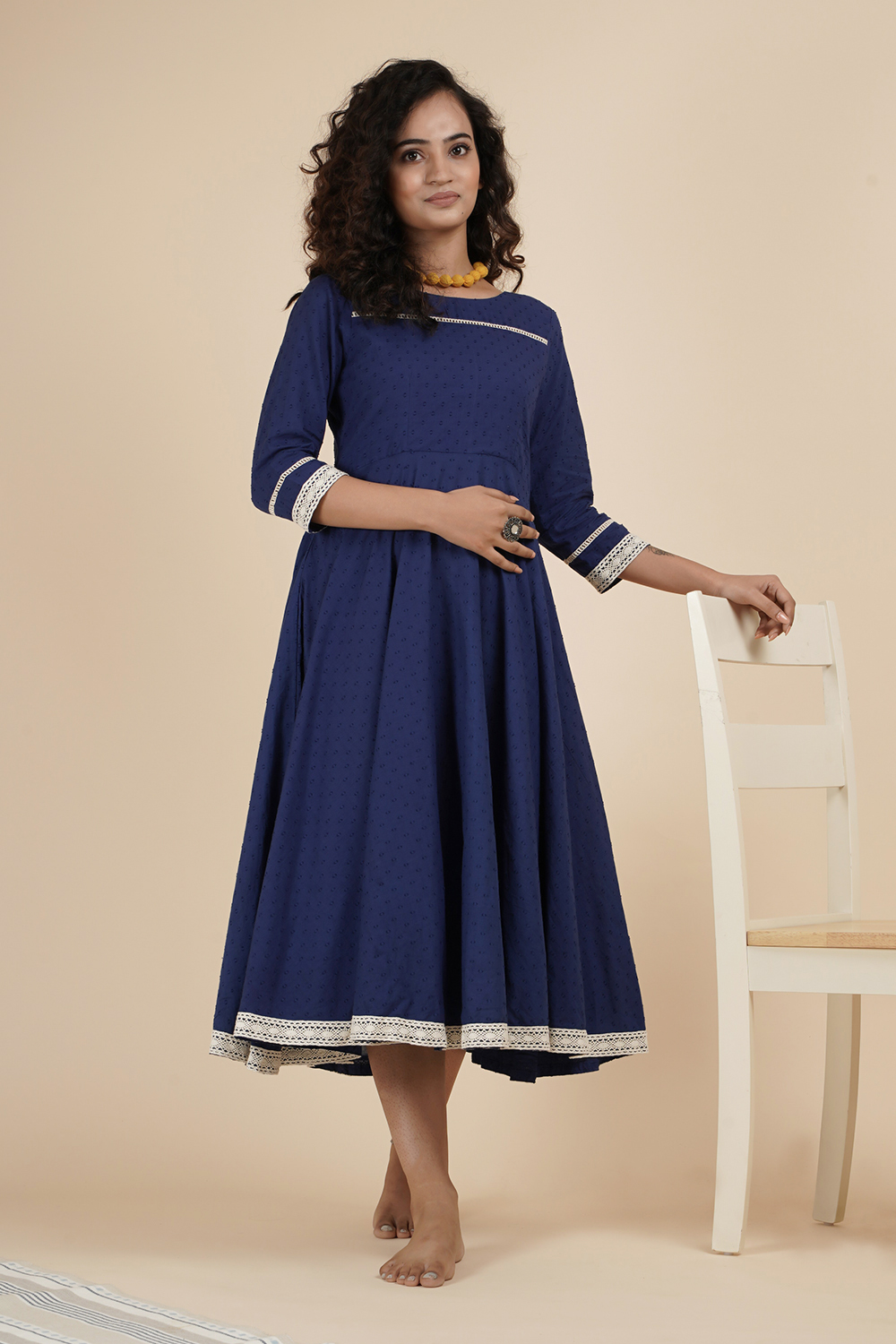 CROCHET BORDER BLUE DRESS