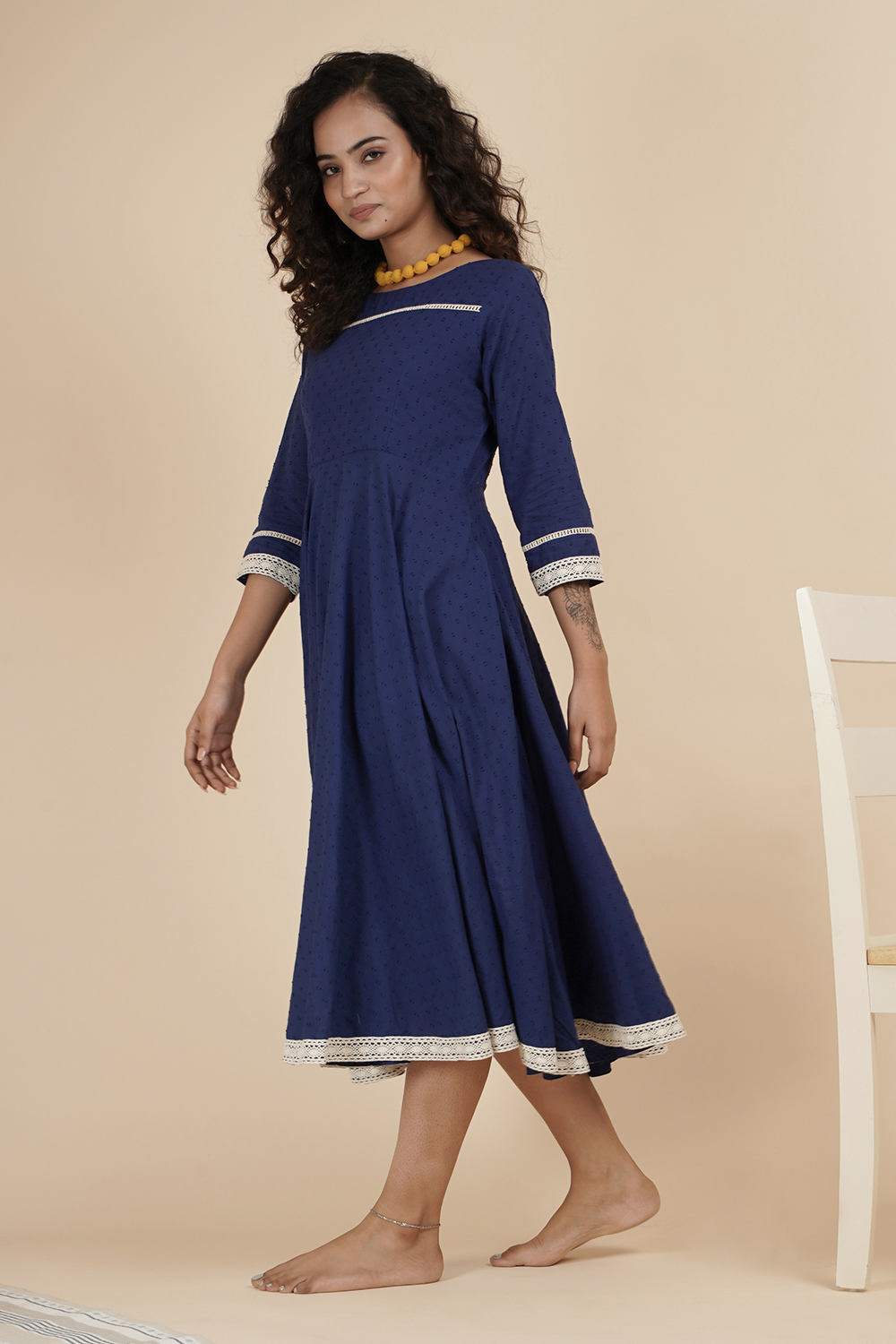 CROCHET BORDER BLUE DRESS