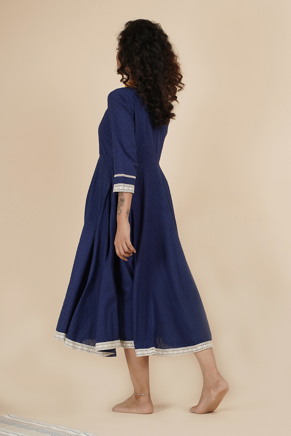 CROCHET BORDER BLUE DRESS