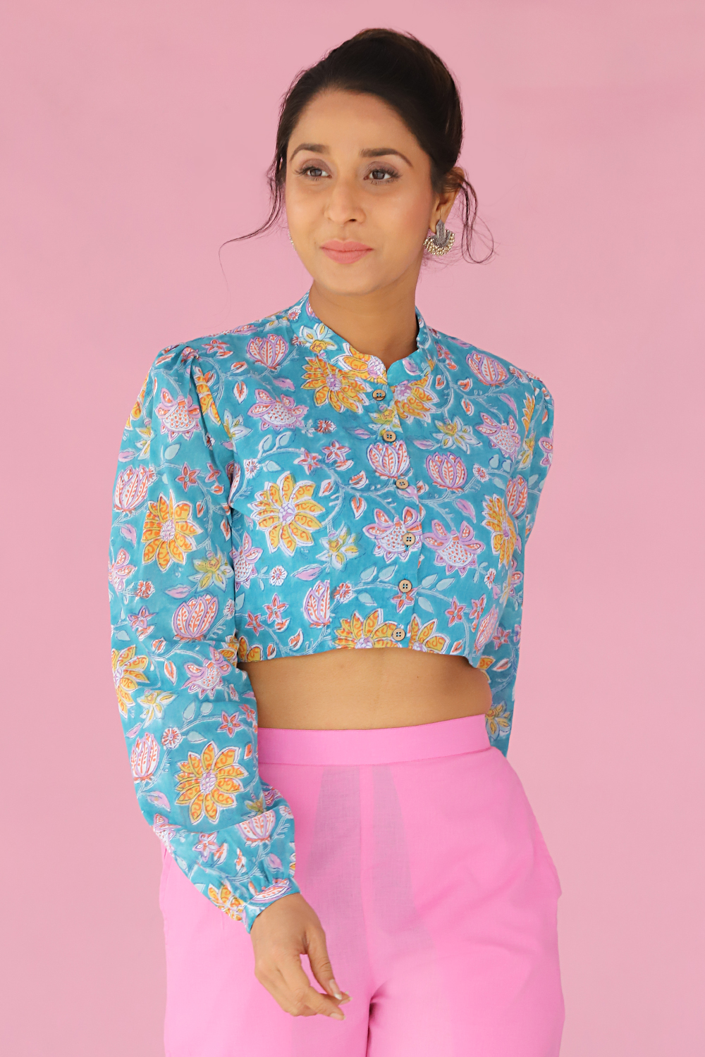 TEAL FLORAL CROP TOP