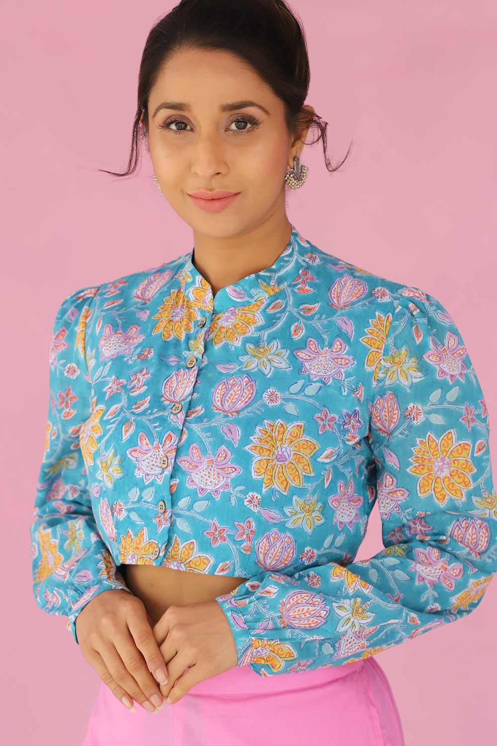 TEAL FLORAL CROP TOP