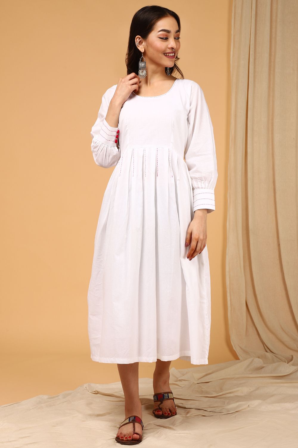 WHITE KANTHA DRESS